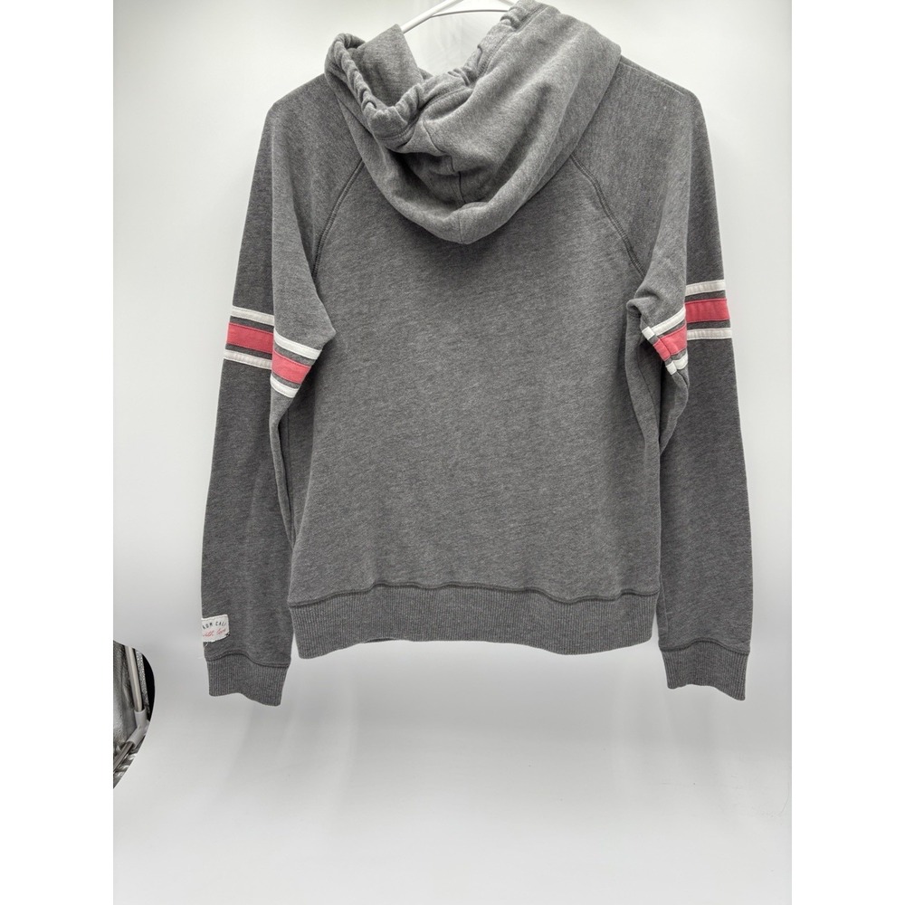 Hollister Gray Pullover Hoodie Pink Stripe Sleeve Logo Sweatshirt Medium - Picture 5 of 9
